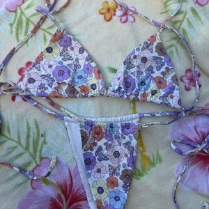 Frankie's Bikinis Multi Floral String Ties Triangle Bikini Set